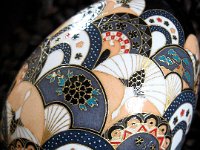 Featured in  Weranda Magazine Issue April 2012   Cranes and Fans Chiyogami Ukrainian Style Easter Egg Pysanky by So Jeo : Pysanky Pysanka Ukrainian Easter egg batik ukrainian easter art batik  eggshell kimono chiyogami washi origami fans cranes birds blooms gold leaf sojeo leblond artist art  poland polish magazine weranda design april 2012